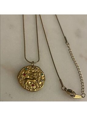 Taurus Zodiac Pendant on a Stamped Stainless Steel Gold Necklace